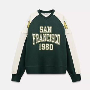 ZARA Green and White San Francisco varsity sweatshirt 1980 Sweater